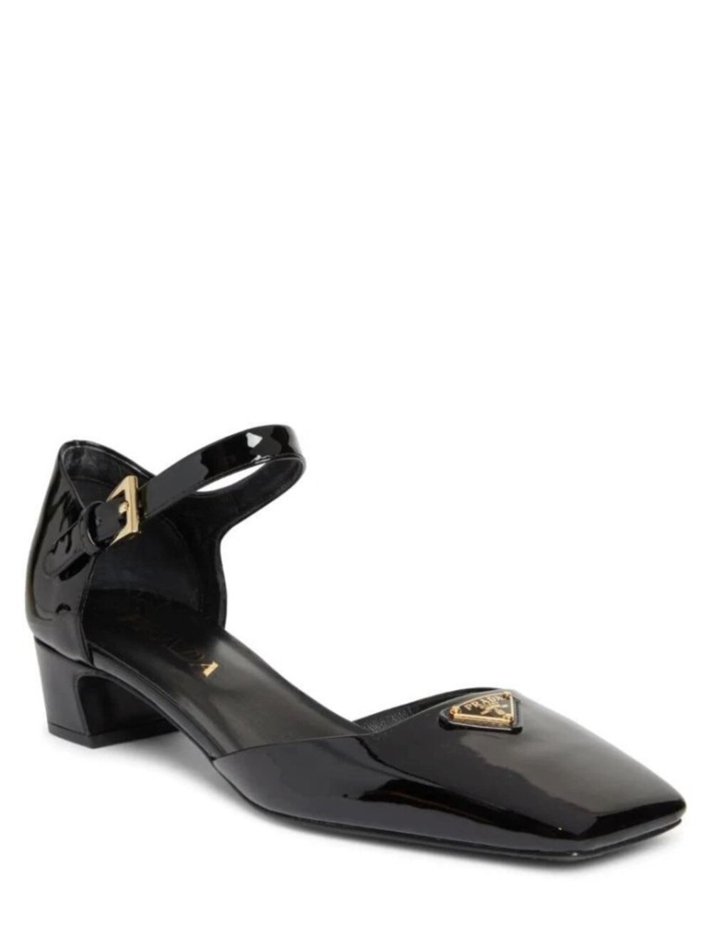 PRADA Modellerie Logo D'Orsay Square Toe Ankle Strap Mary Jane Pumps Heels